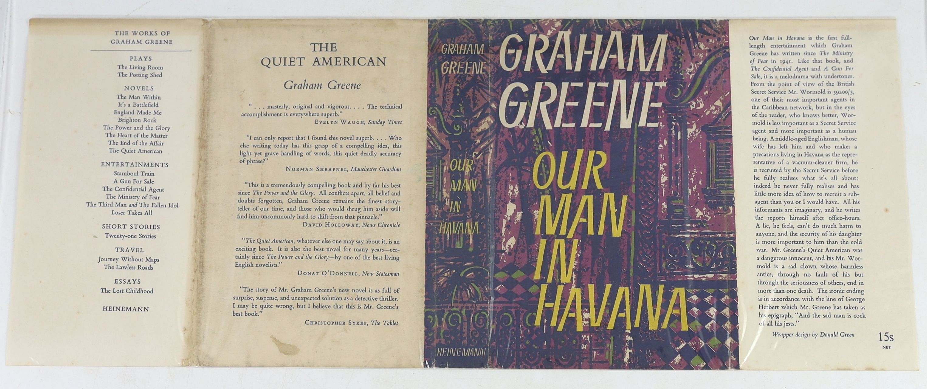 Greene, Graham - Our Man in Havana. 1st ed. original cloth with unclipped d/j. 8vo. Heinemann, London, 1958.